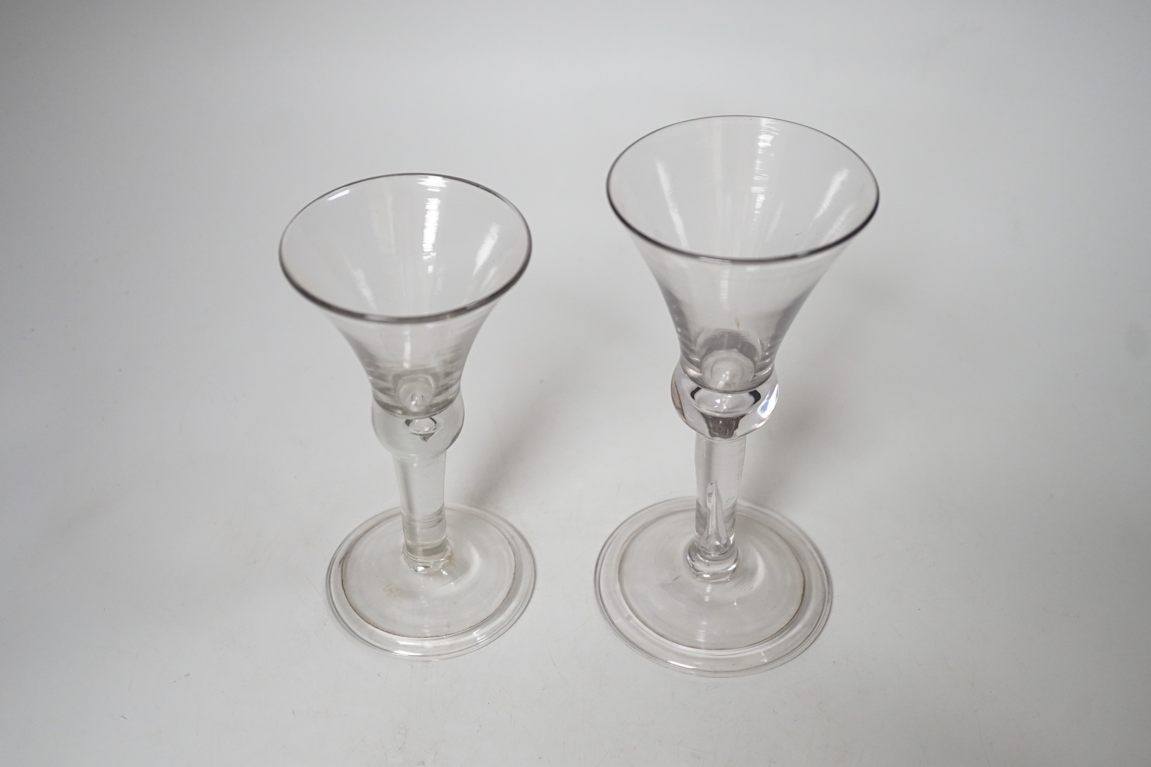 Two Georgian style glass ale flutes. Tallest 18cm